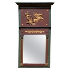 French Directoire Trumeau Mirror with a Painted Green, Purple and Gold Finish. 