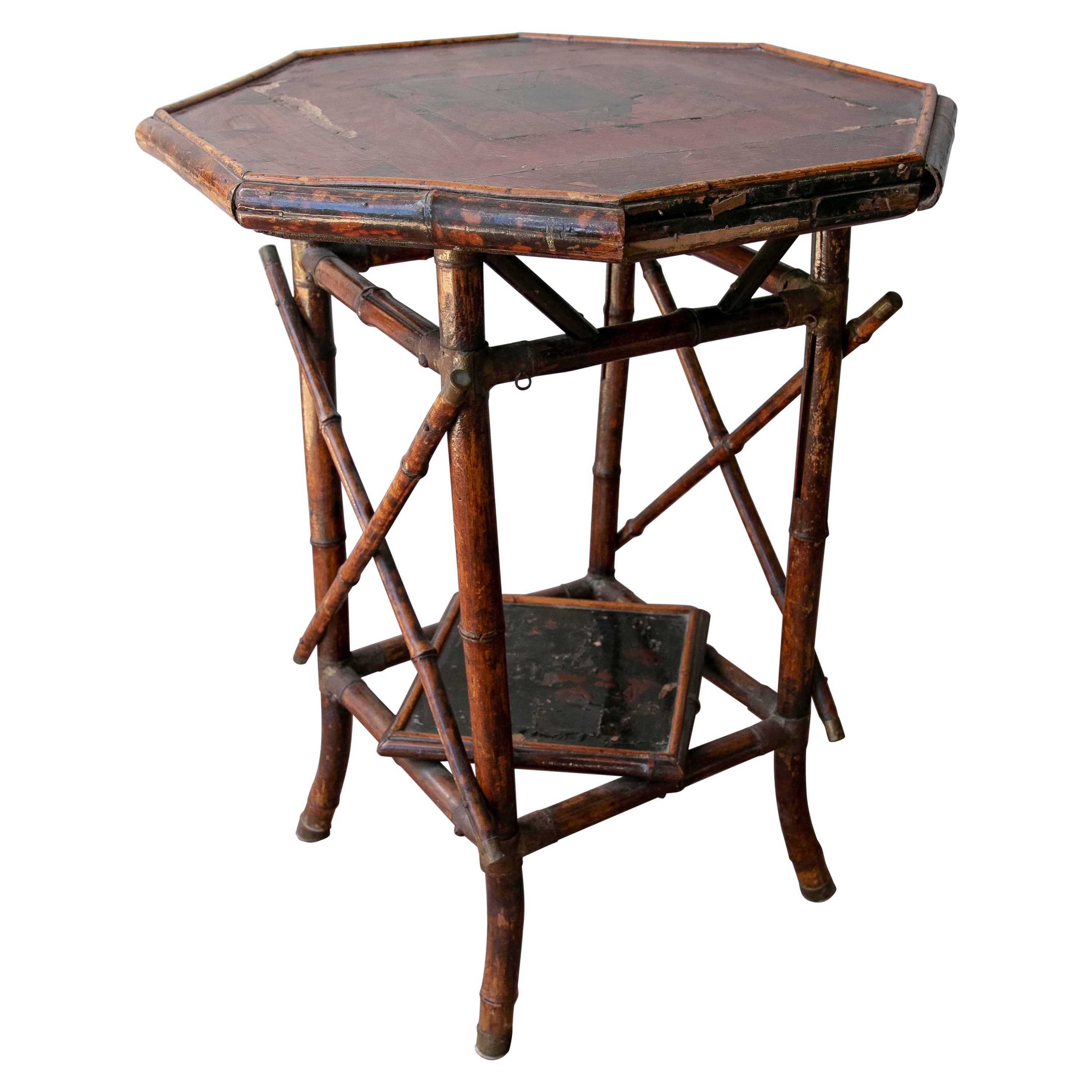 19th Century Chinese Bamboo Side Table with Original Polychromy
