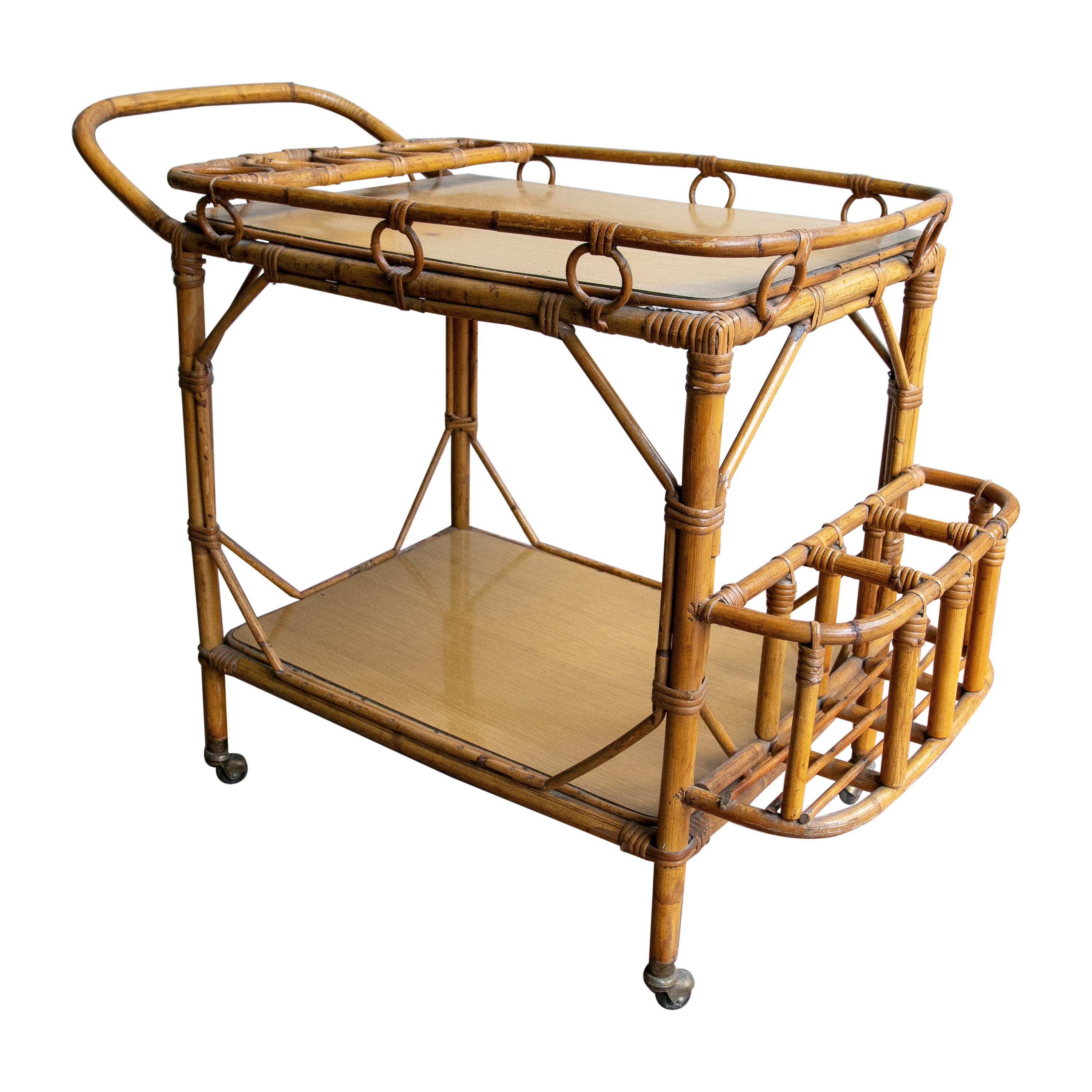 1970s Bamboo Drinks Trolley with Wheels