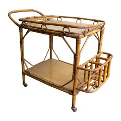 Vintage 1970s Bamboo Drinks Trolley with Wheels