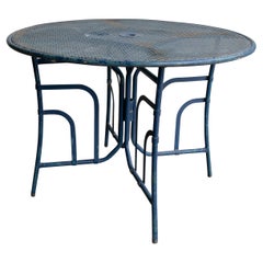 Vintage 1980s Iron Garden Table Painted in Blue Colour