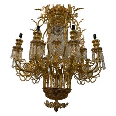 Contemporary Continental Brass and Crystal Chandelier