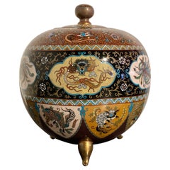 Antique Large Japanese Chakinseki Cloisonne Covered Jar, Meiji Period, circa 1900, Japan