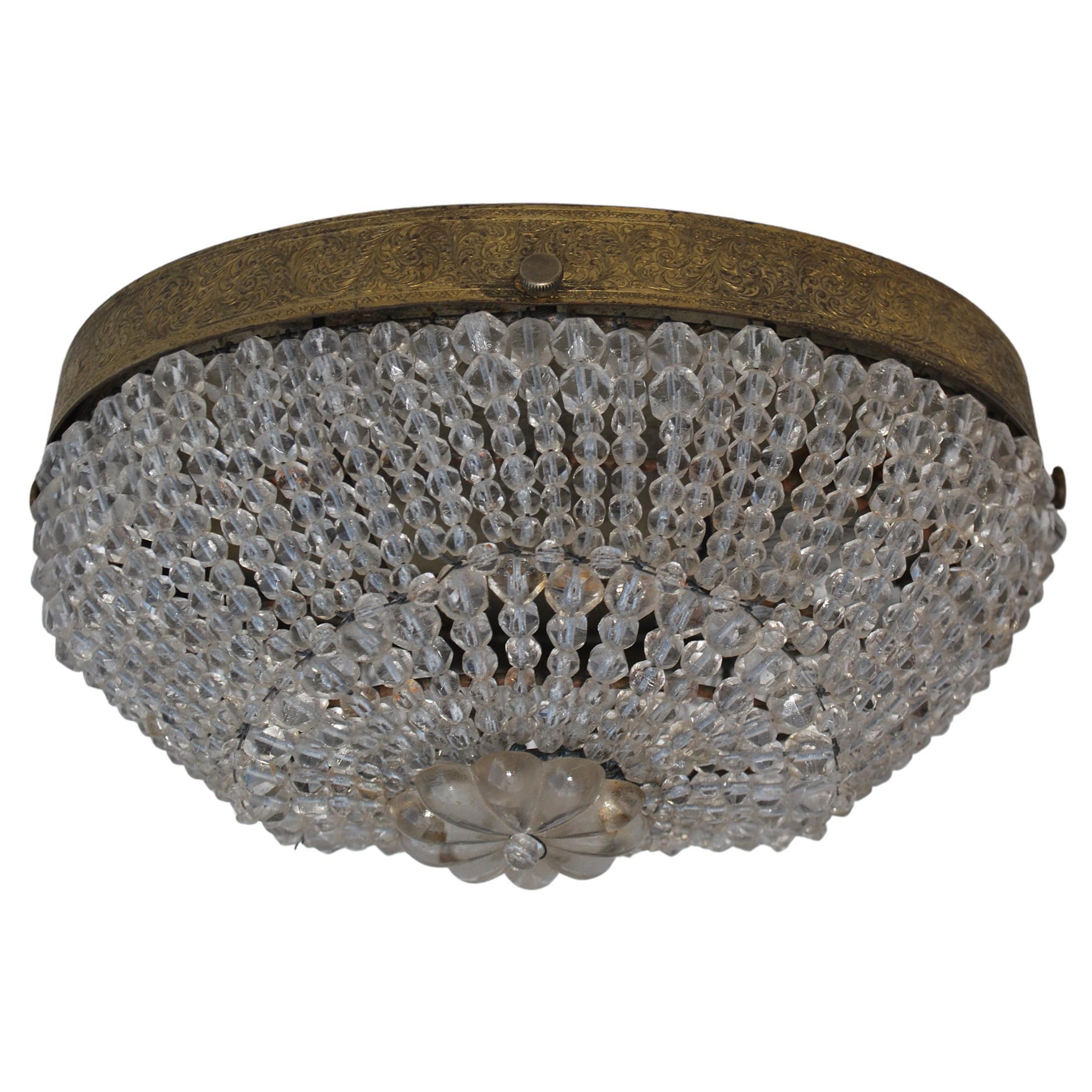 Beautiful and Rare Small 1930's Beaded Flush Mount Light For Sale