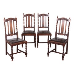 Set of Four Carved Oak Barley Twist Chairs EN-146