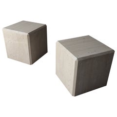 Post-Modern Travertine Cube Side Tables