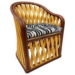Vintage Coastal Tropical Wooden Accent Chair with Zebra Print Cushion