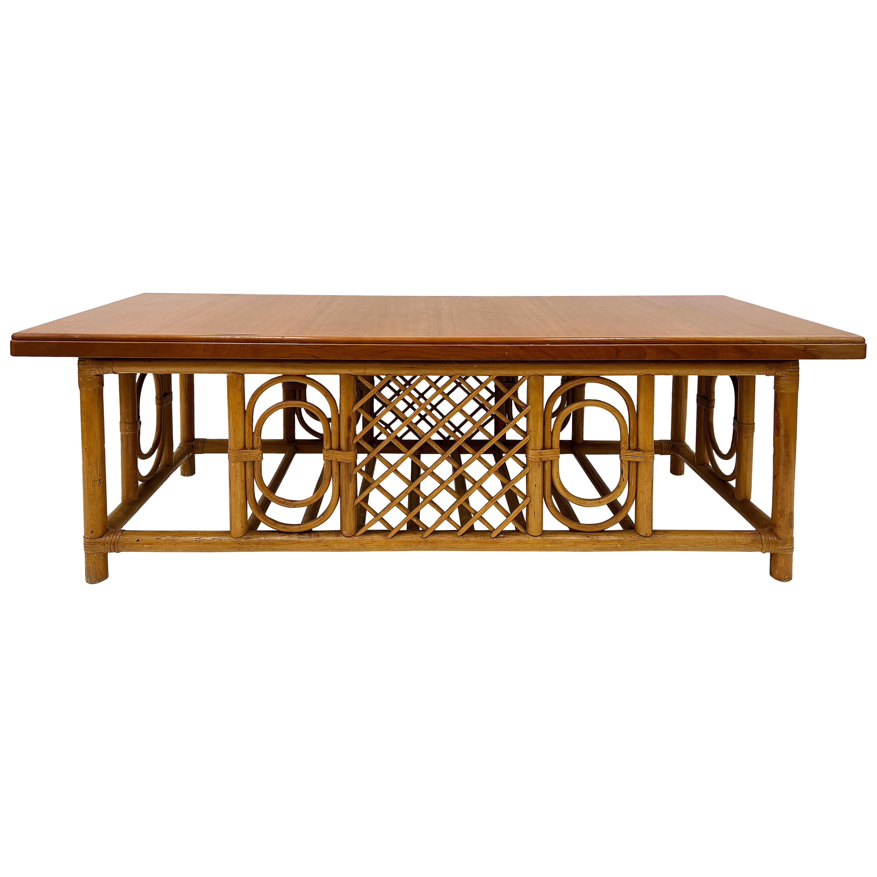 Rectangular Wood Coffee Table with Woven Rattan Top, Belgian