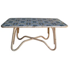 Retro 1970s Bamboo Table with Tiled Ceramic Cover 