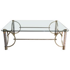 Retro 1970s Gilded Metal Table with Legs and Glass Table Top