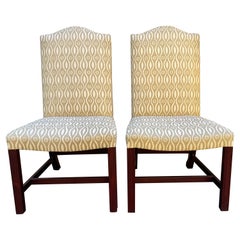 20th Century English Mahogany George Smith Side Chairs in Linen, Pair