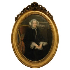 Portrait ancien avec cadre doré, daté de 1851, Italie