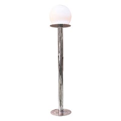 Italian Space Age Chromed Steel and Opaline Glass Floor Lamp, 1970s