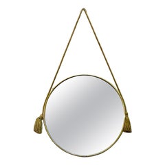 Italian Mid-Century Modern Small Size Brass Mirror with Rope, 1950s