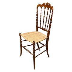 Italian Mid Century Walnut Lacquered Wood and Wicker Chiavarina Chair, 1950s