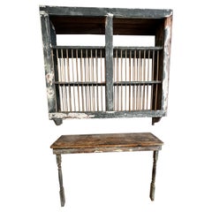 Antique French Country Plate Rack / Cupboard with Base Table, Rustic Green