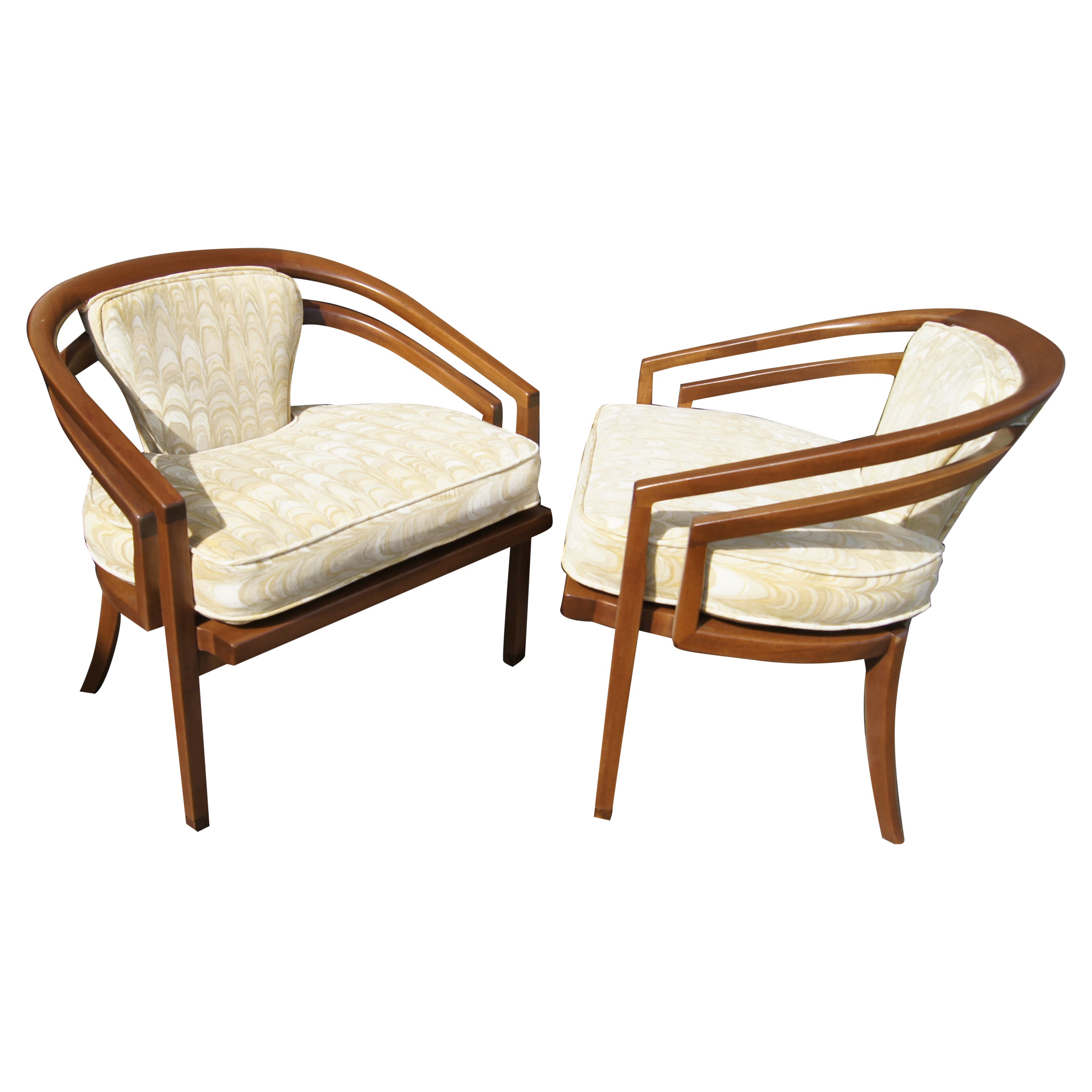 Pair of Wide Mahogany Armchairs by Baker with Jack Lenor Larsen Textile For Sale