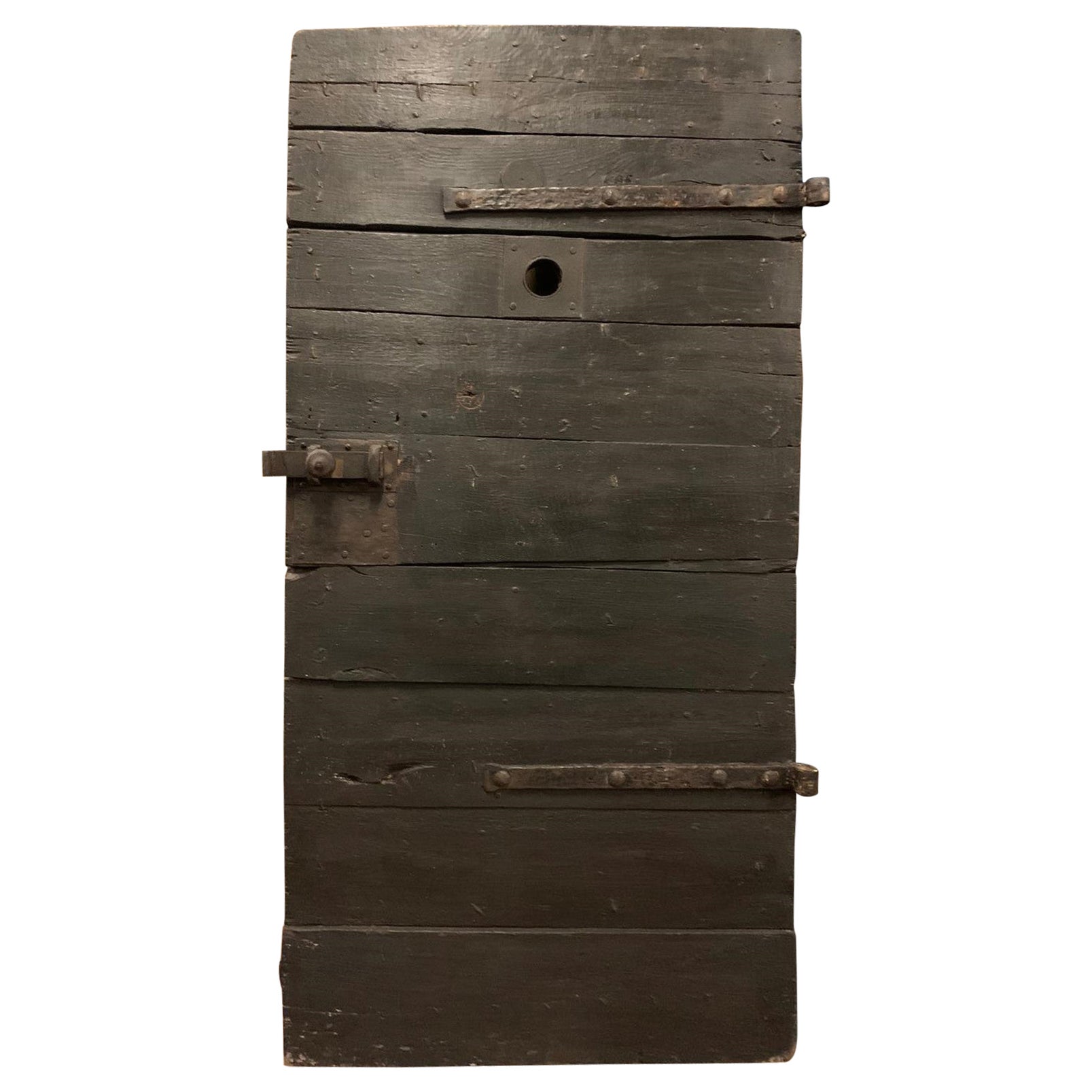 Antique Prison Door with Peephole, Black Lacquered, 19th Century Italy For Sale