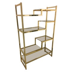 Brass & Glass Vintage Shelving in the Style of Romeo Rega, Italy Ca. 1970s