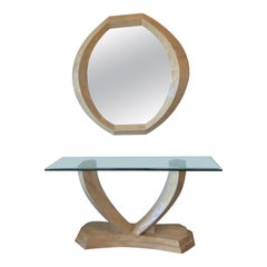Vintage Maitland Smith Tessellated Stone Console Table & Wall Mirror