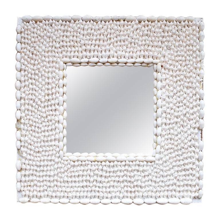 White Coastal Seashell Encrusted Square Mirror, Philippines at 1stDibs