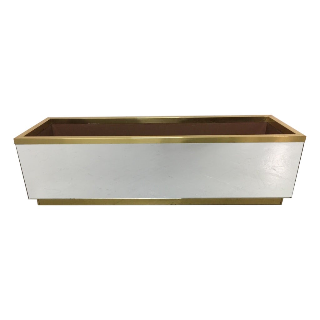 Vintage Brass & Mirror Jardinère Planter on Wheels, Italy ca. 1970s For Sale