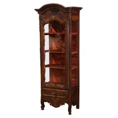 19th Century French Hand-Carved Walnut Bonnetiere Vitrine from Provence