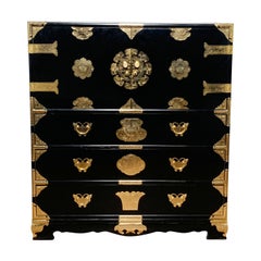 Vintage Korean Tansu Style Lacquered Dressing Chest, Circa 1950s
