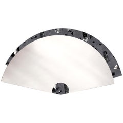 Maiohgi Fan Shaped Contemporary Wall Mirror Limited Edition in Black Grey Stone