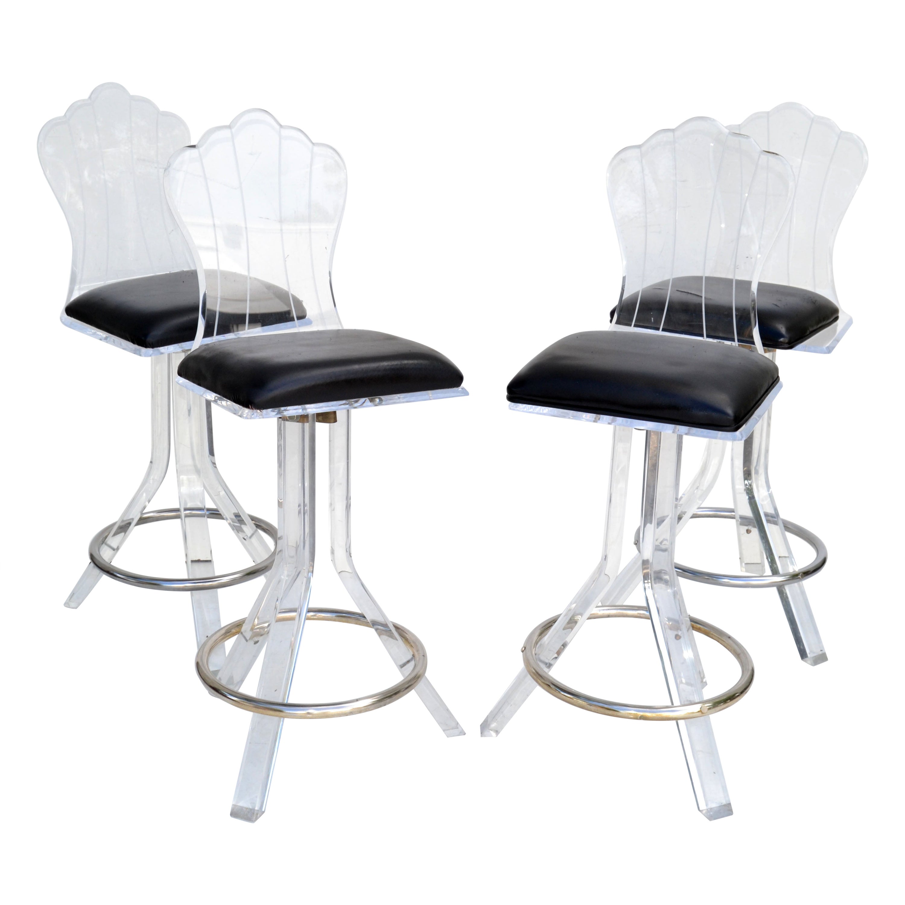 Set of 4 Hill Manufacturers Lucite & Chrome Swivel Bar Stools Mid-Century Modern