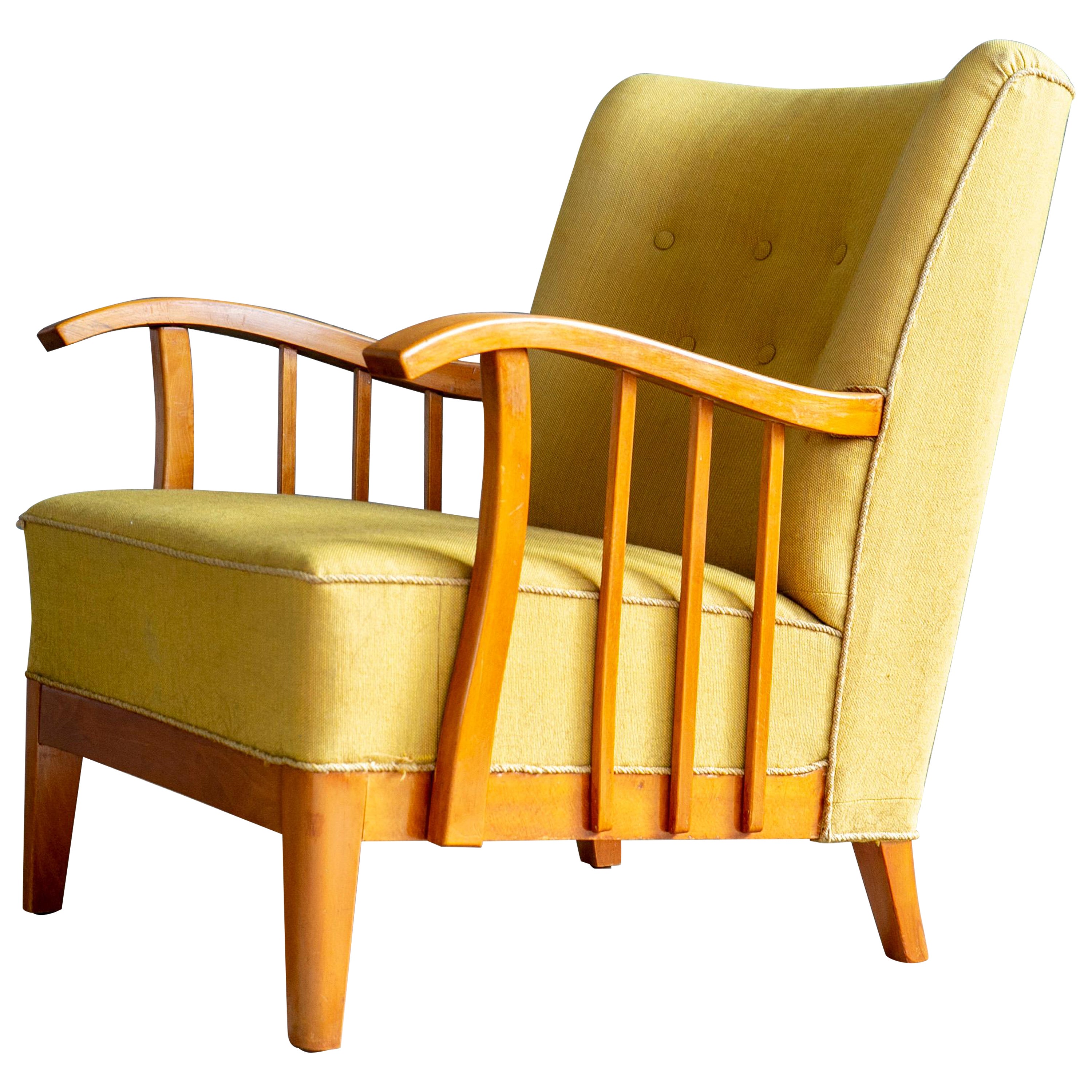 Danish 1940s Lounge Chairs with Elmwood Armrests For Sale