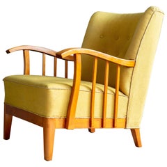Vintage Danish 1940s Lounge Chairs with Elmwood Armrests