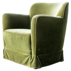 Danish Midcentury Lounge or Club Chair in Emerald Green Mohair, 1940s