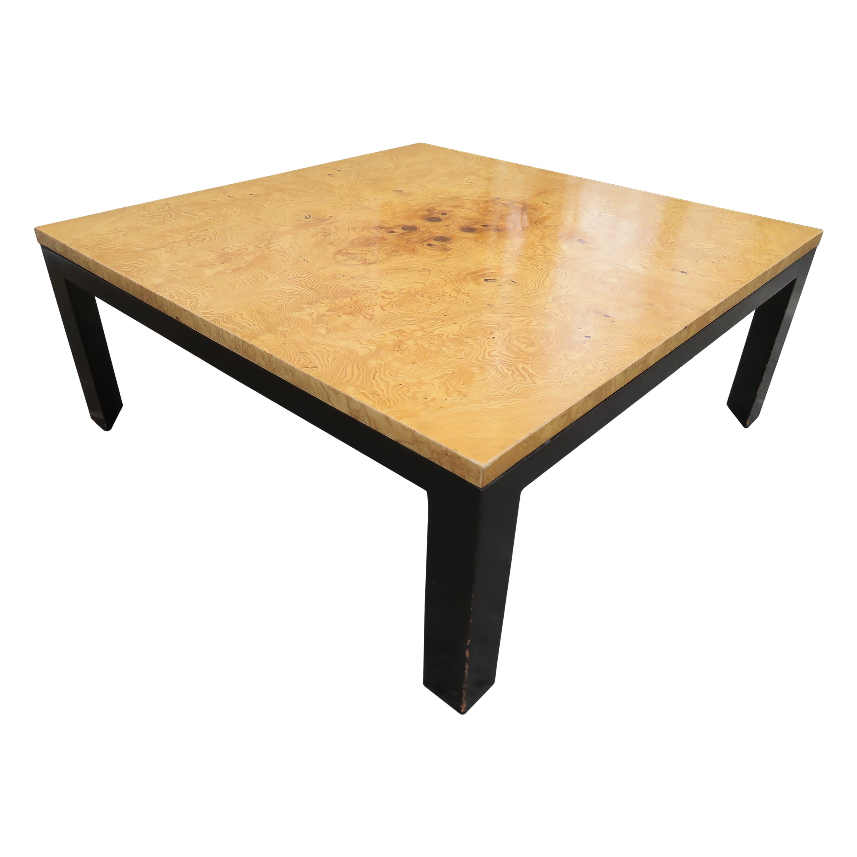 Scrumptious Milo Baughman style Burl Coffee Cocktail Table Mid-Century Modern For Sale