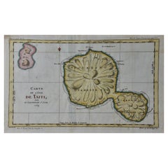 Captain Cook's Exploration of Tahiti 18th C. Hand-Colored Map by Bellin