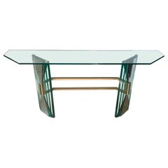 Art Deco FLW Style Glass and Brass Console, 1970s