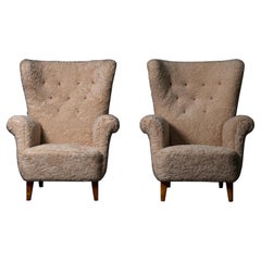Pair of Sheepskin Wingback Chairs