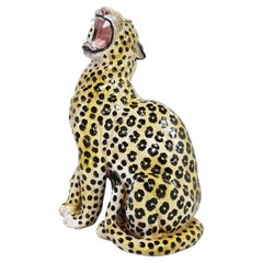 Italian Glazed Terracotta Leopard Figure, 1960s