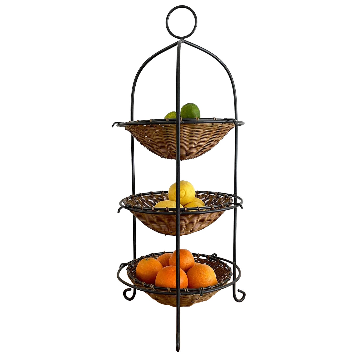 French Wicker Tiered Fruit Stand