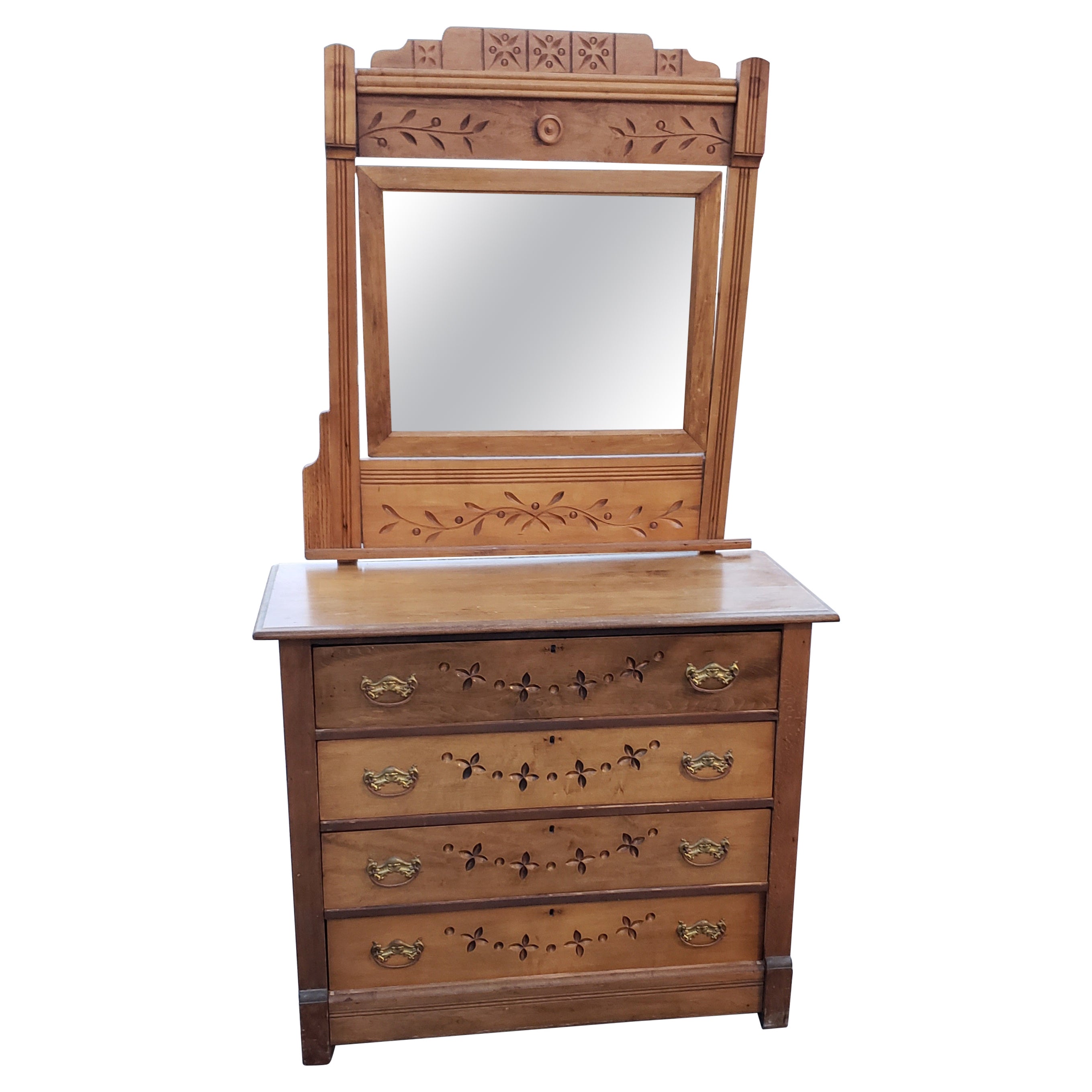 Secrétaire de bureau édouardien à 4 tiroirs avec miroir d'origine, vers les années 1920 en vente