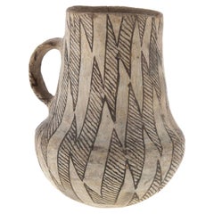 Antique Pre-Columbian Anasazi Black on White Pottery Mug Pitcher