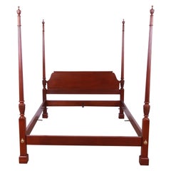 Vintage Baker Furniture Georgian Carved Mahogany Queen Size Poster Bed