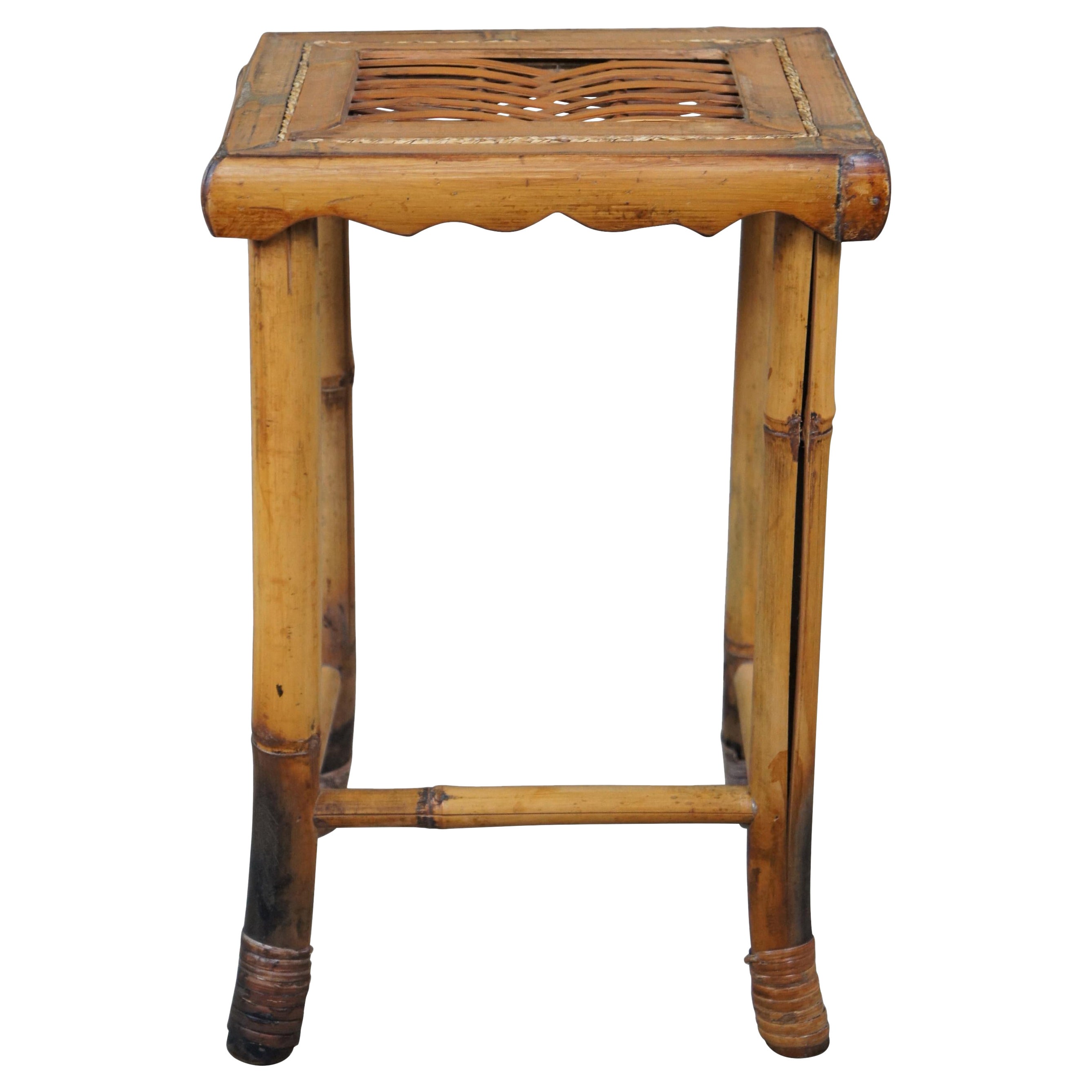 Vintage Chinoiserie Octagonal Shaped Rattan and Bamboo Plant Stand