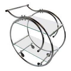 Circular Art Deco Bauhaus Bar Cart / Serving Trolley in Chrome & Glass, 1930