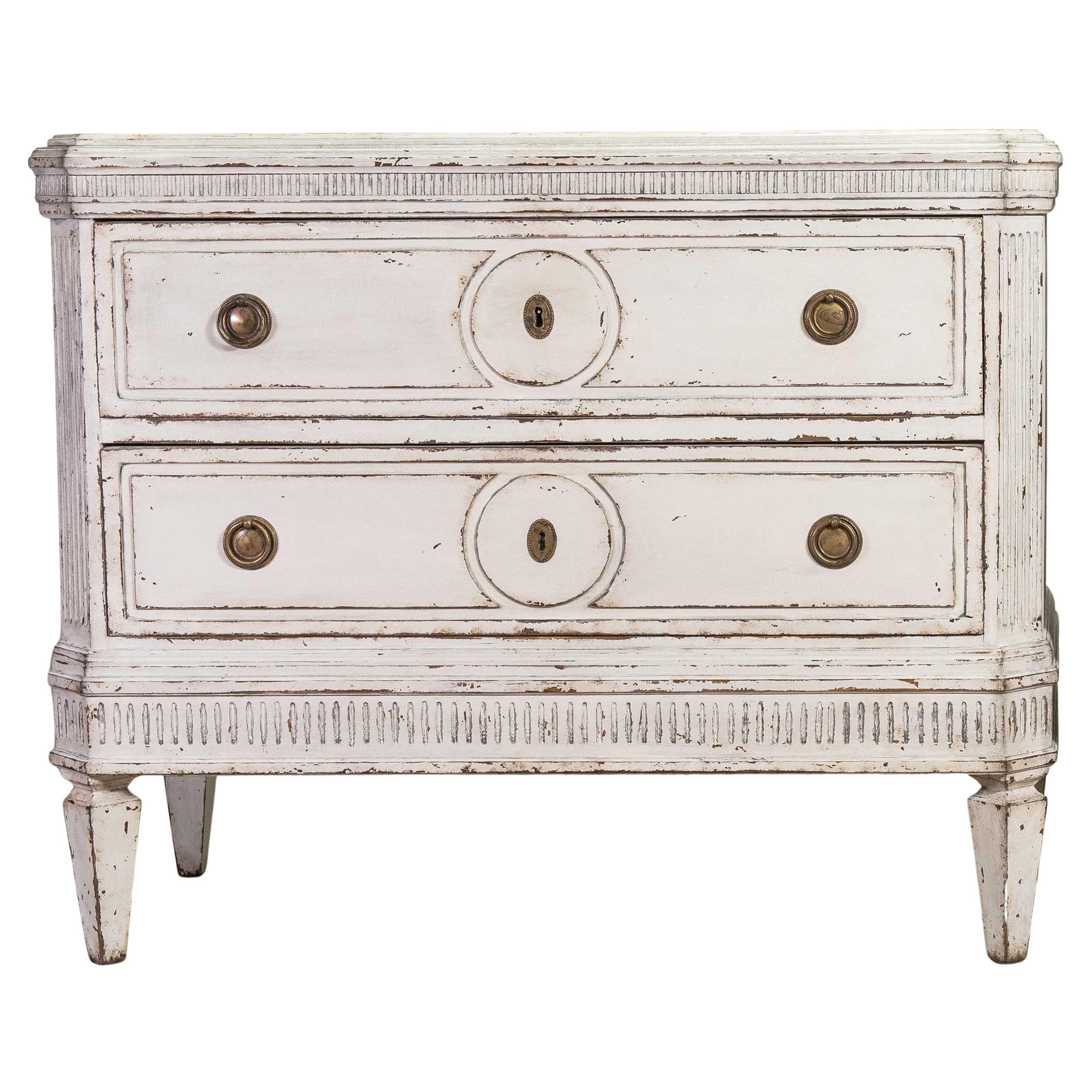 Swedish Gustavian Painted Chest of Drawers Commode Tallboy Grey White, 1870