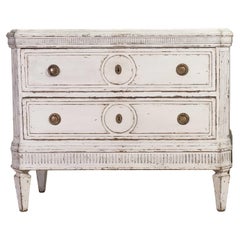 Commode haute suédoise peinte de style gustavien gris et blanc, 1870