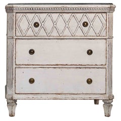 Antique Swedish Gustavian Painted Chest of Drawers Commode Black Top Grey White, 1860