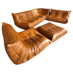 Complete Set of Cognac Leather “Togo” for Ligne Roset by Michel Dilucaroy