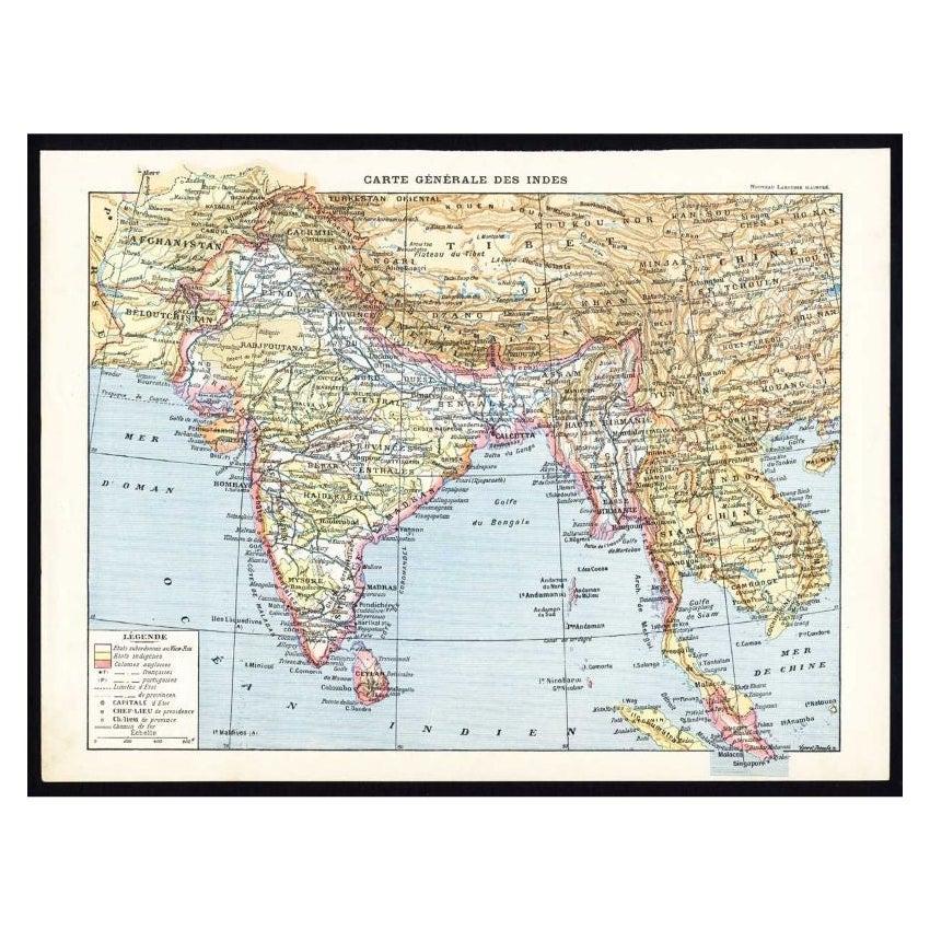 Antique Map of Southeast Asia by Larousse, 1897 For Sale