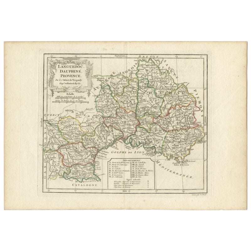 Antique Map of Southeastern France by Vaugondy, c.1790 For Sale